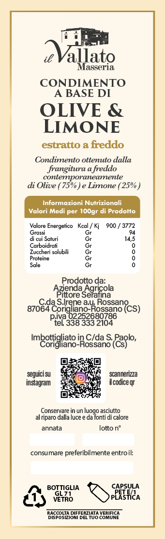 Retro etichetta condimento olive e limone Etichetta Retro Condimento a base di Olive e Limone da 25 cl