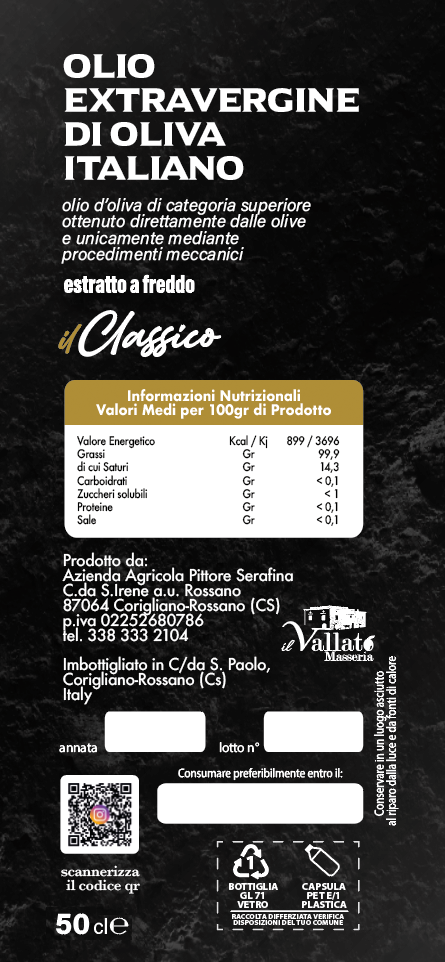 retro Il Classico Olio Evo da 50 Retro Olio ExtraVergine di Oliva Classico da 50 cl